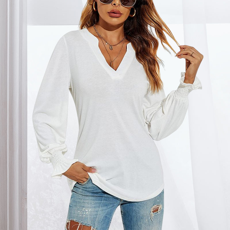 V-neck Long-sleeved Slim-fit Shirt