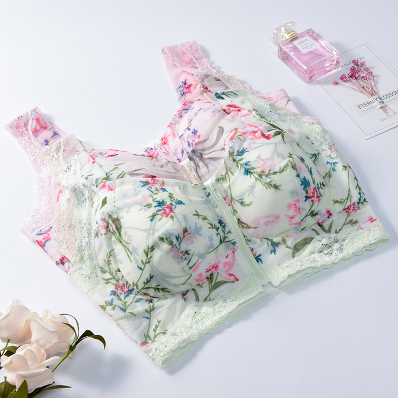 FRONT ZIPPER WIRELESS FLOWER BRA