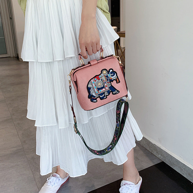 Embroidered Wide Strap Crossbody Bag