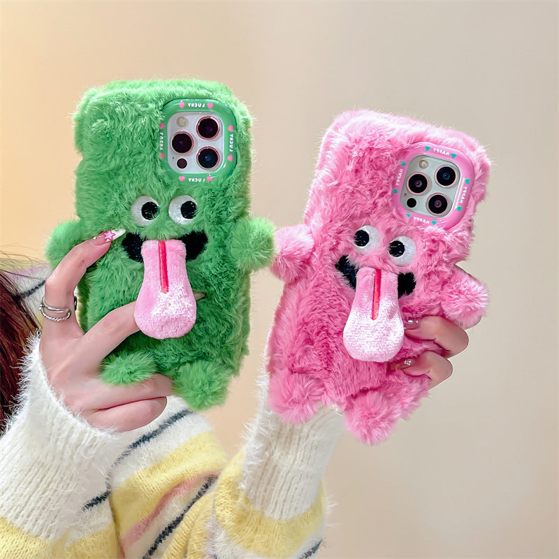 Funny Tongue Sticking Out Plush Mobile Phone Case For iPhone