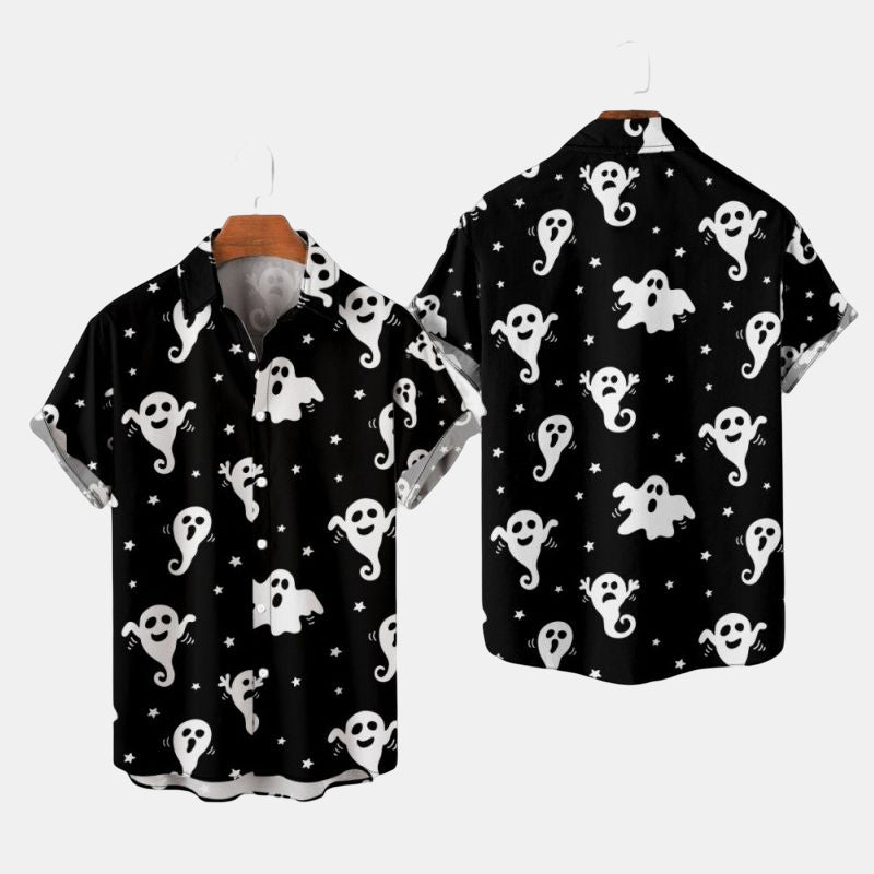 Men's Cute Ghost Print Halloween Short Sleeve Shirts