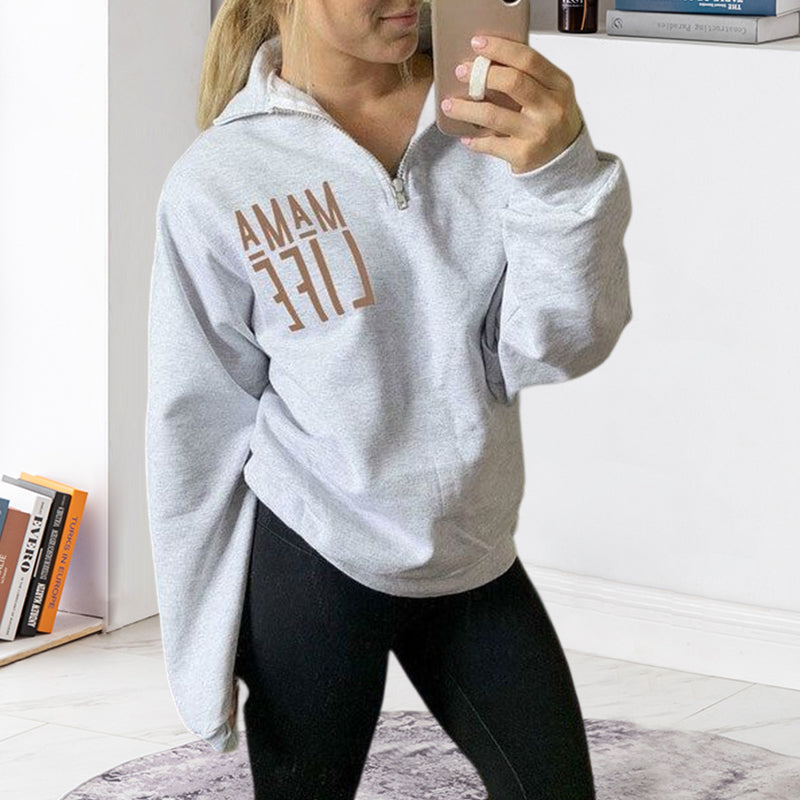 Stylish Letter Print Zip Sweatshirt