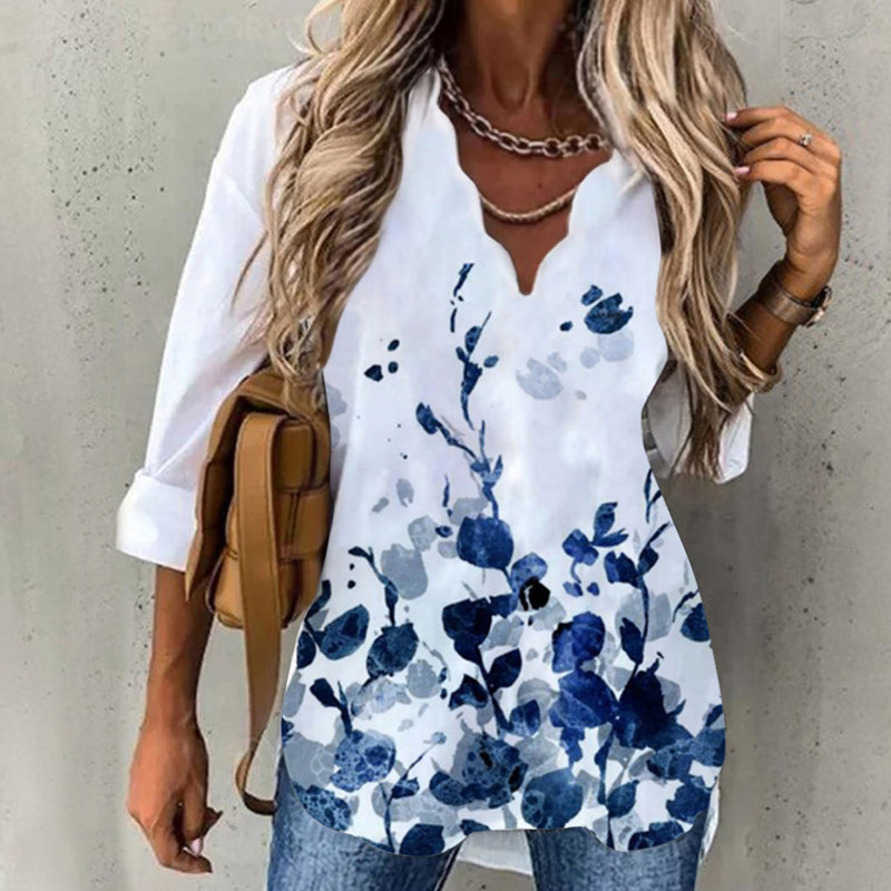 Wavy Neck Print T-shirt