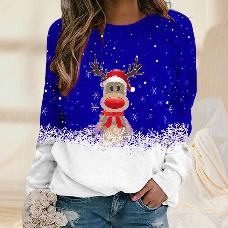 Snowflake Christmas Deer Print Crewneck Sweater