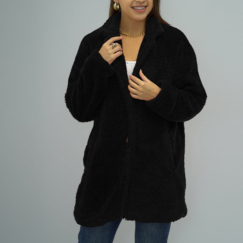 Ladies Double Sided Plush Warm Solid Color Coat