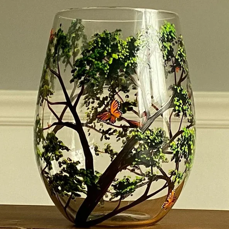 Four Seasons Tree Wine Glasses - Hand Painted Art