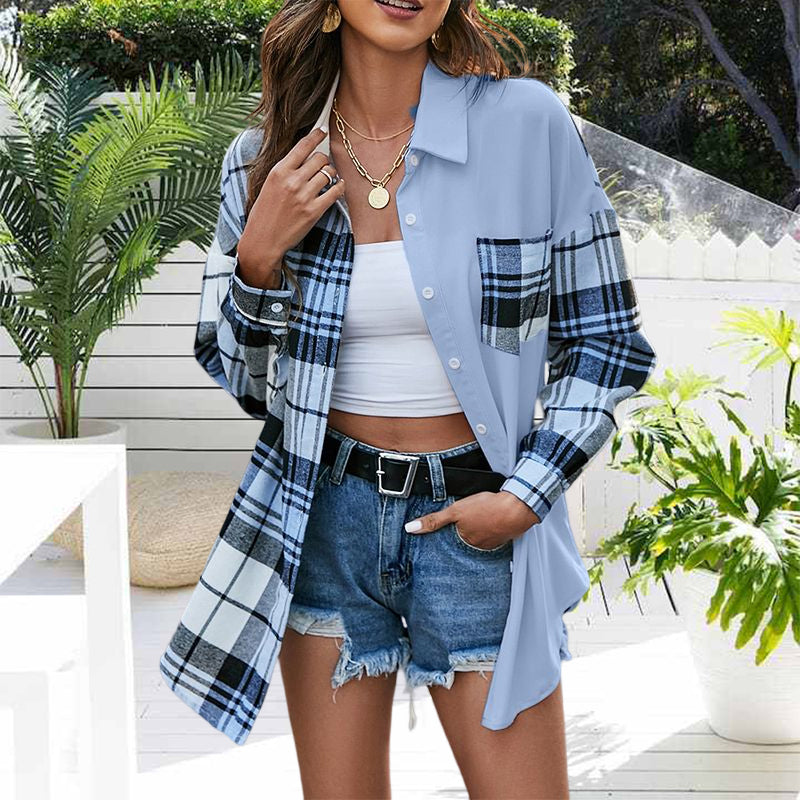 Women's Fashion Casual Asymmetric Plaid Loose Shirt