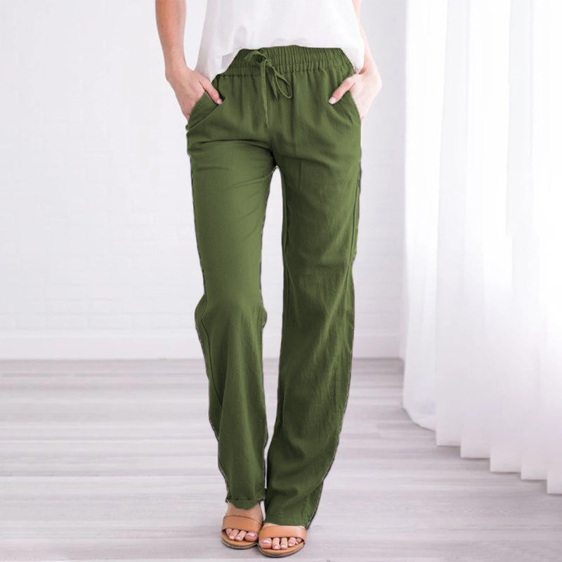 Solid Color Lace-Up Pants