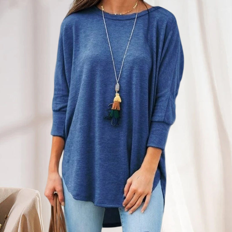 Loose Crew Neck Hem Irregular Solid Color T-Shirt