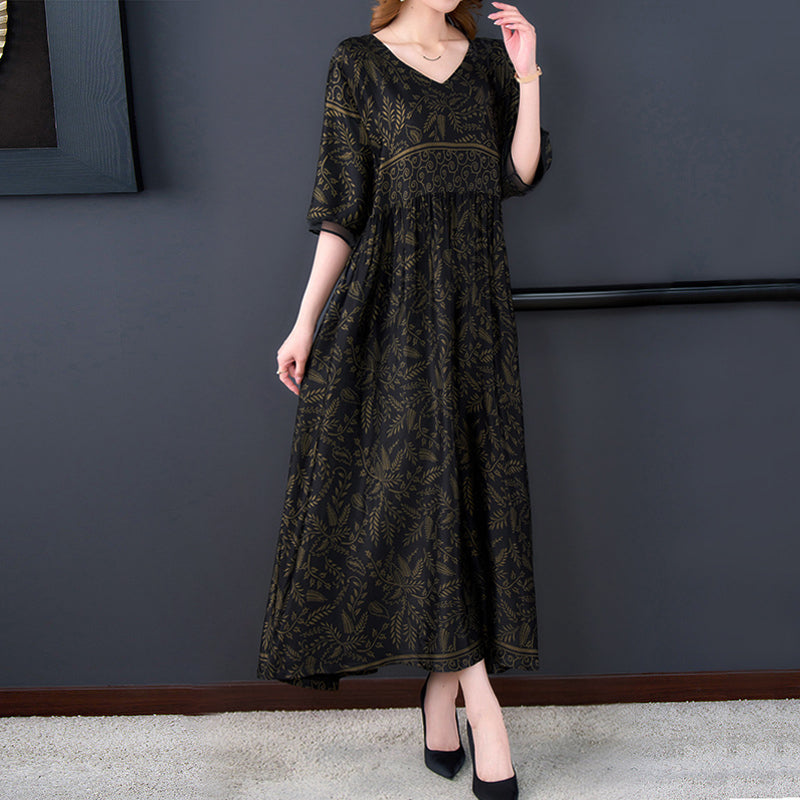 Mid Sleeve Printed Long Dress