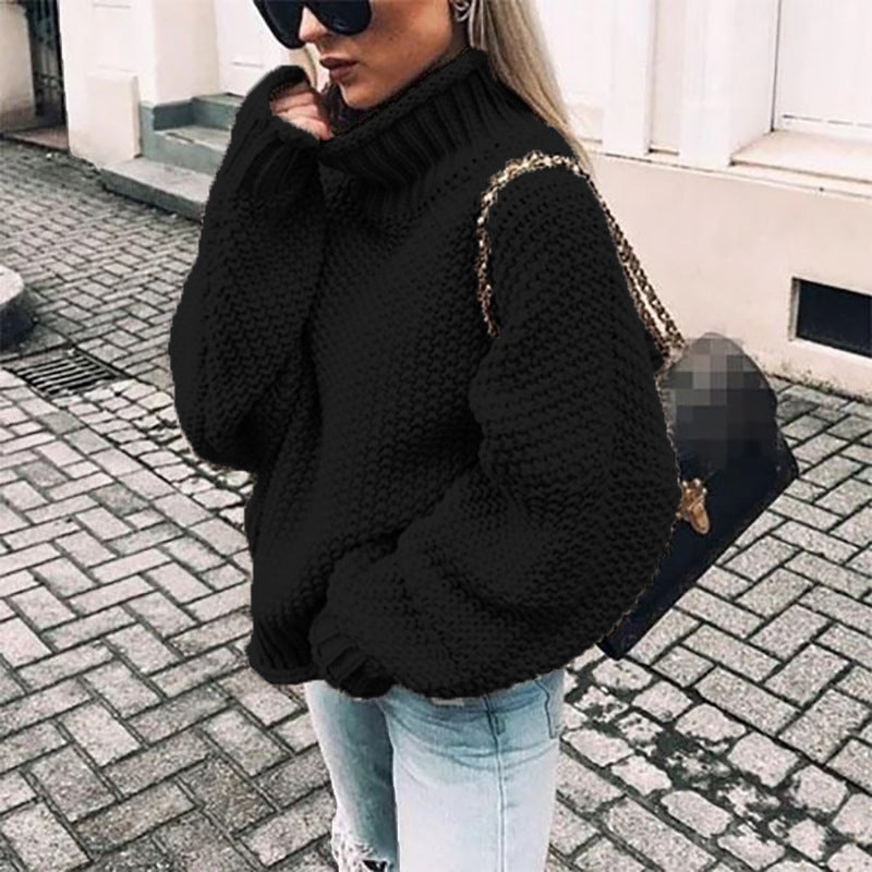 Solid Color Long Sleeve Turtleneck Pullover Sweater