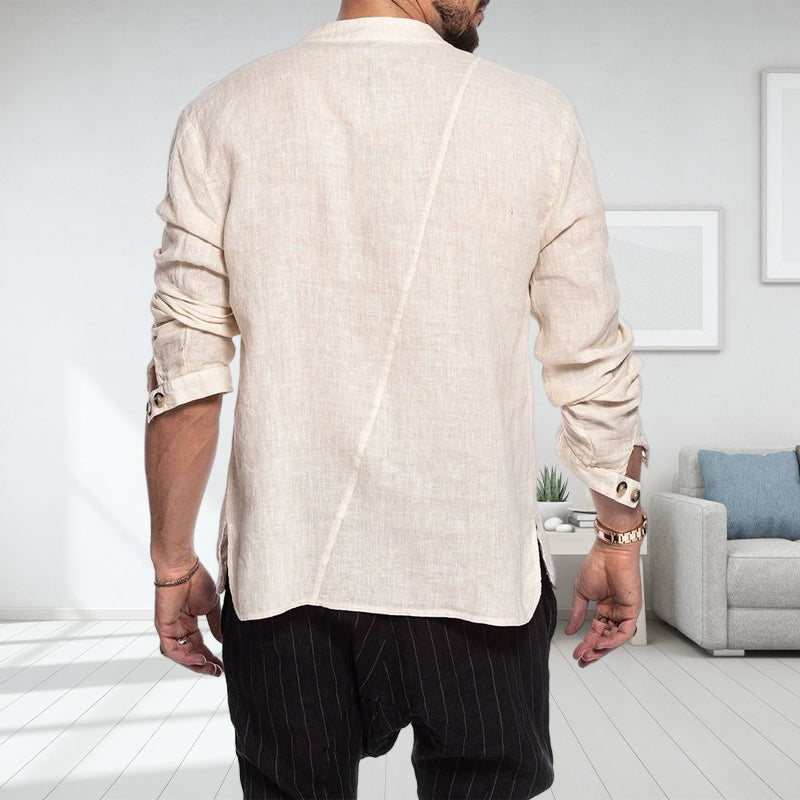 Stand Collar Linen Long Sleeve Shirt