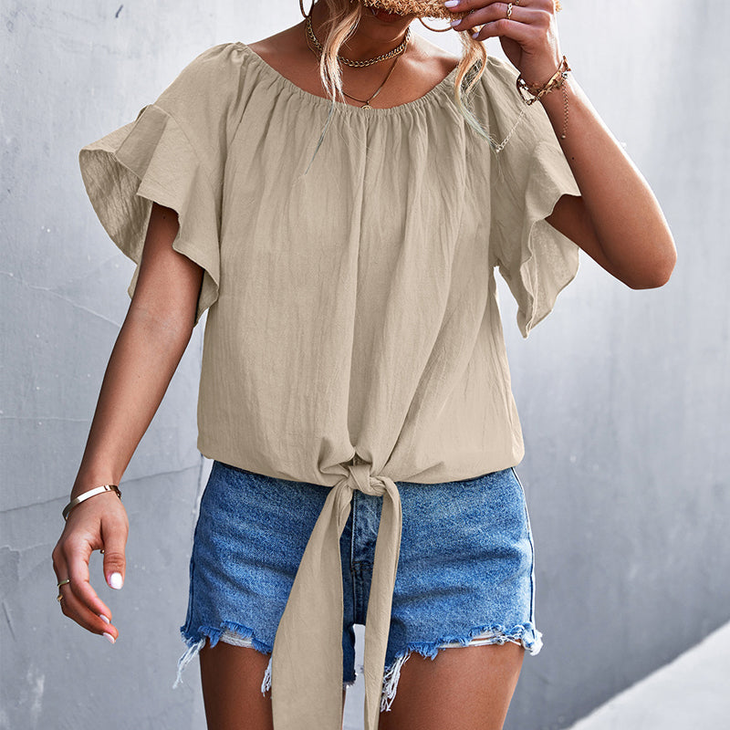 Ruffle Sleeve Round Neck Long Sleeve