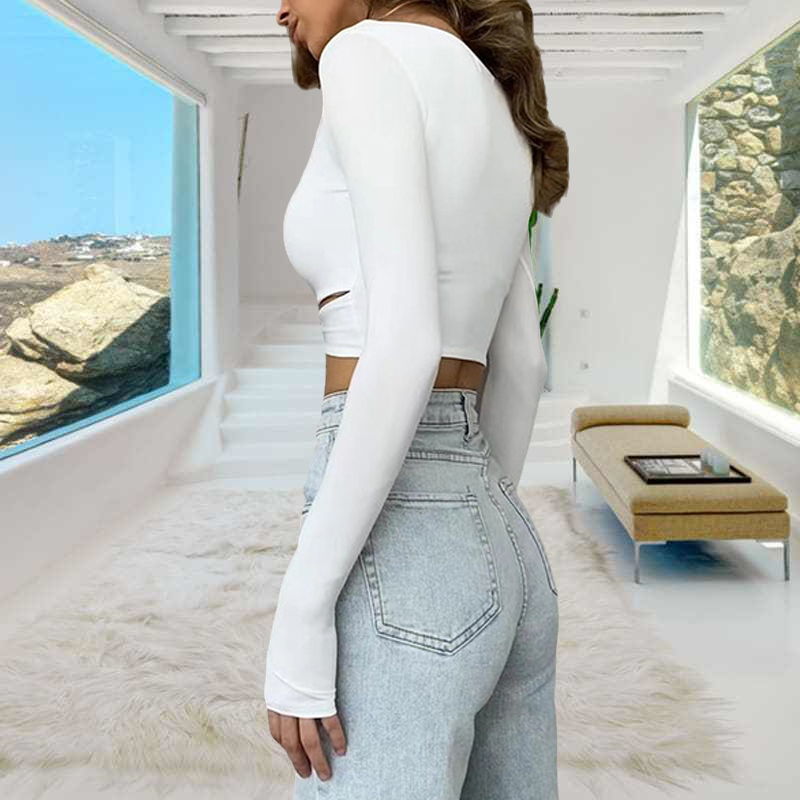 Long Sleeve Crewneck Tie Knot Top T-Shirt