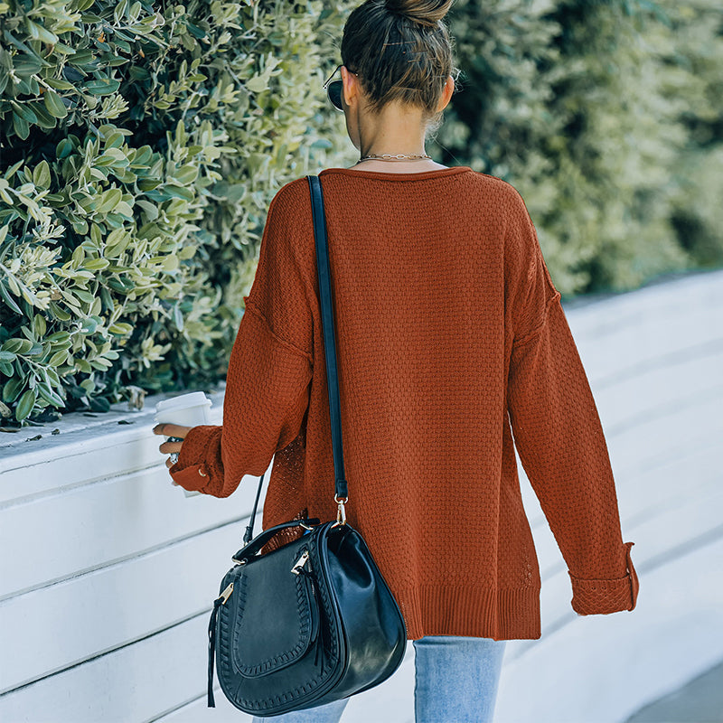 V-neck Loose Long-sleeve Sweater