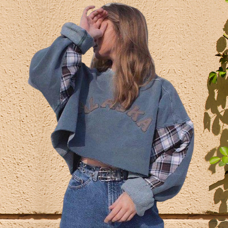 Fleece Pullover Round Neck Short Loose Women's Sweatshirt