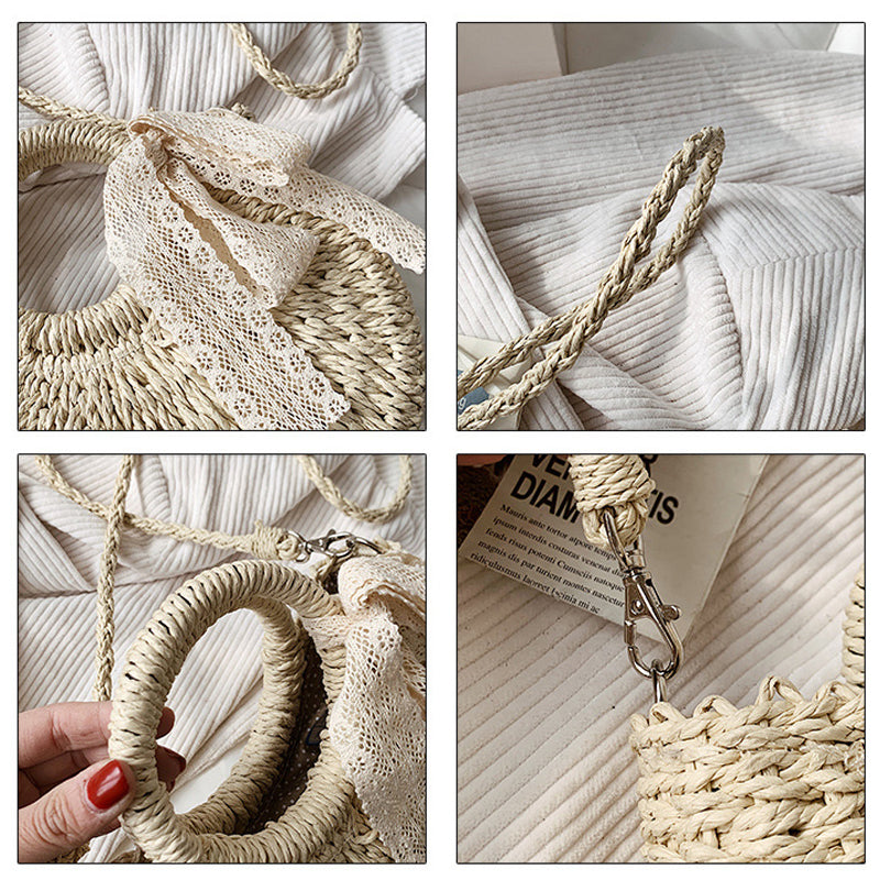 Fashion Ring Handle Straw Bag