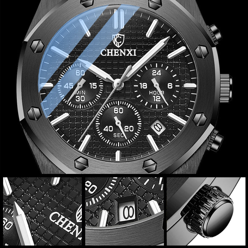 Men's Multifunctional Waterproof Quartz Steel Band Sports Watch