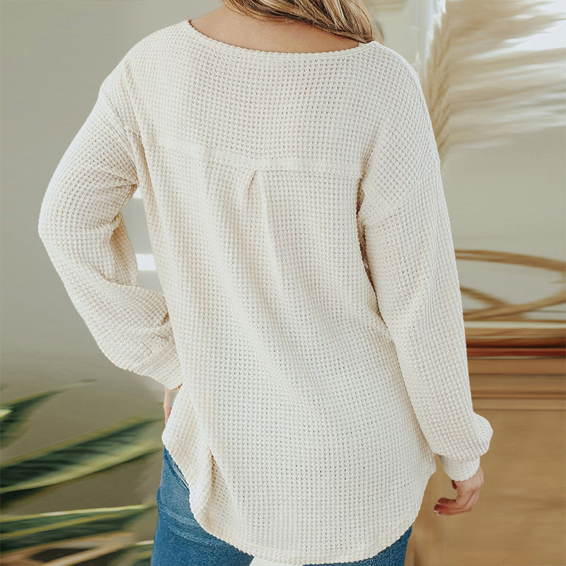 Solid Color V-Neck Pullover Long Sleeve Knit Sweater