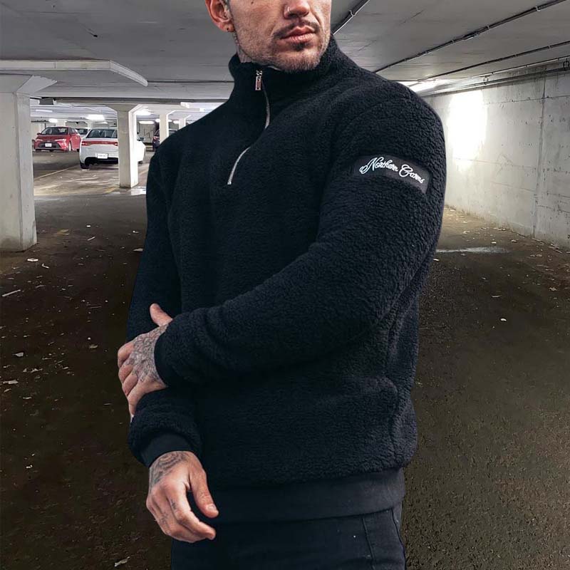 Black Stand Collar Plush Sweater