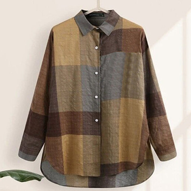 Patchwork Long Sleeve Plaid Irregular Shirt