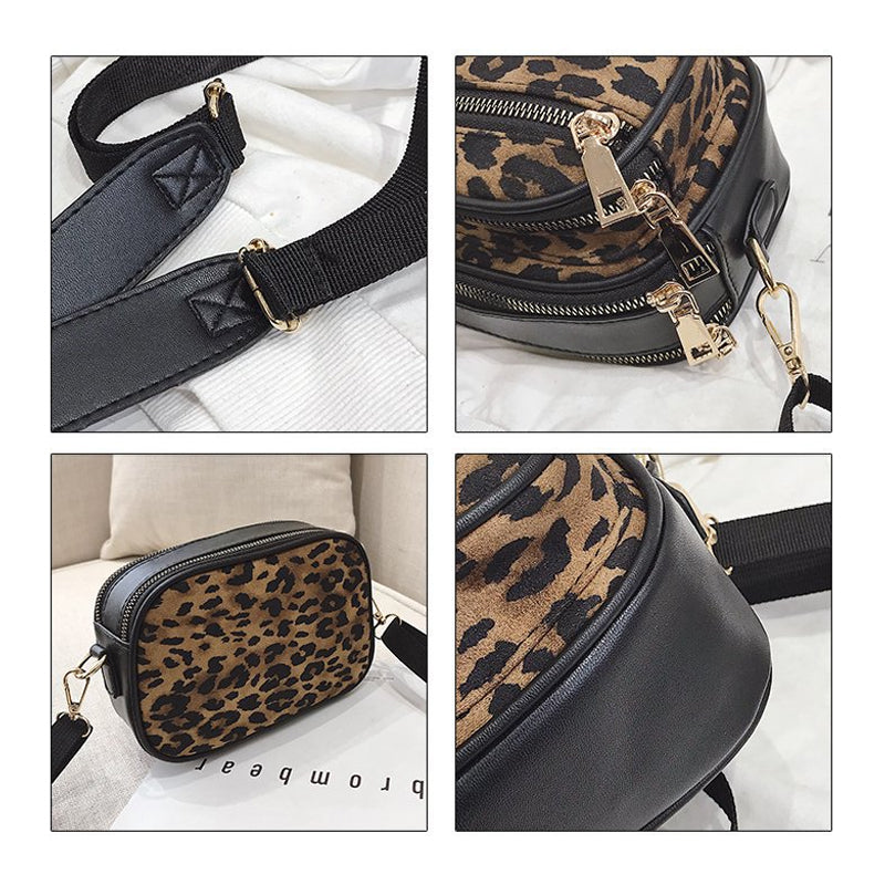 Leopard Print Multi-Layer Zipper Crossbody Bag