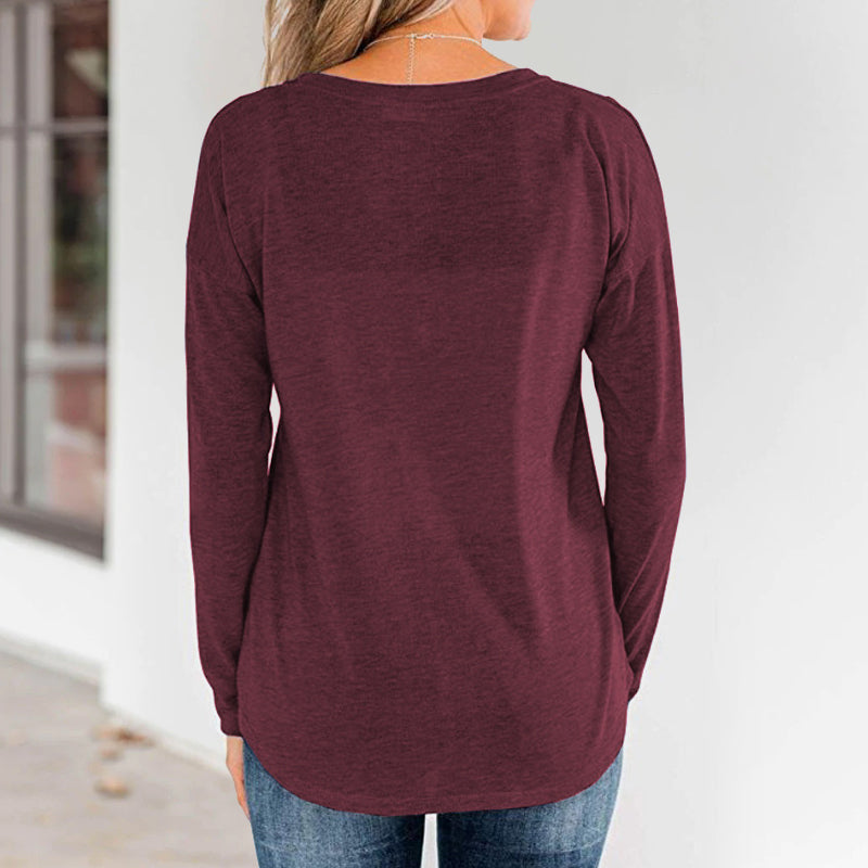 Round Neck Pullover Button T-Shirt