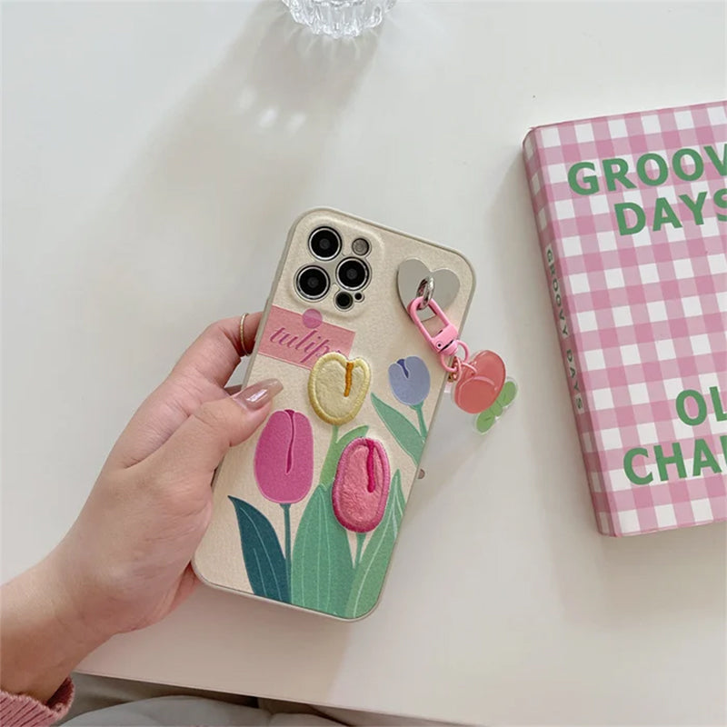 Cute Flower Case with Phone Lanyard