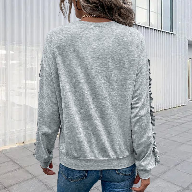 Solid Color Round Neck Long Sleeve T-Shirt