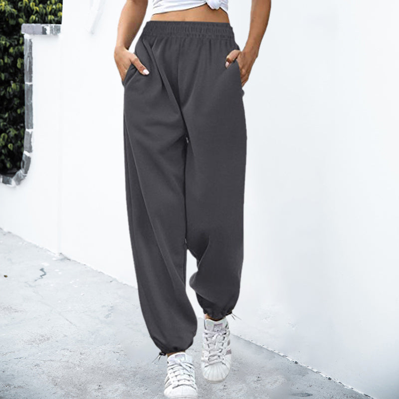 Loose Casual Sports Drawstring Wide-Leg Drawstring Pants