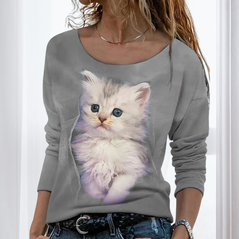 Cat Graphic Long Sleeve T-Shirt