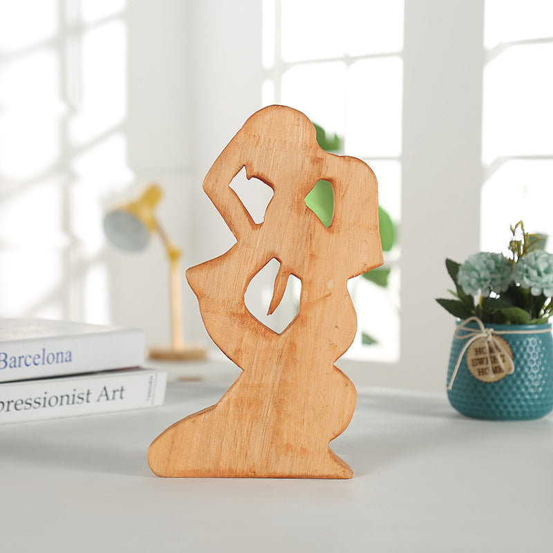 Creative Couple Wood Carving Home Decorative
