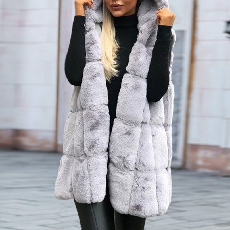 Hooded Jacket Faux Fur Vest Cardigan