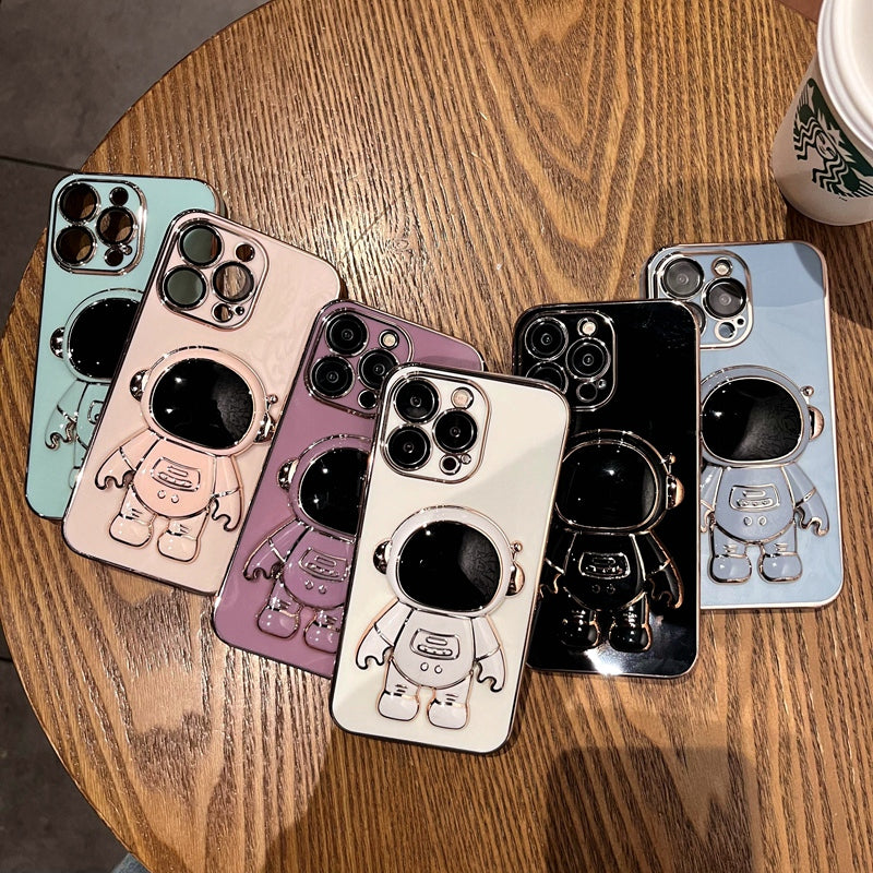 6D Plating Astronaut Stand Phone Case With Pendant