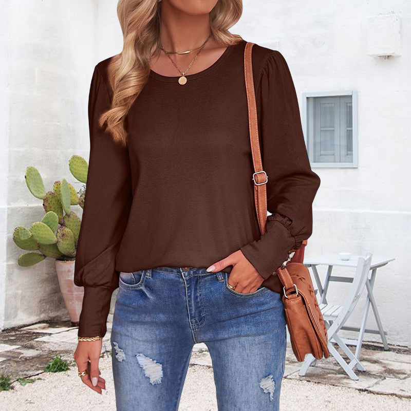 Puff Sleeve Crew Neck Loose Casual T-Shirt