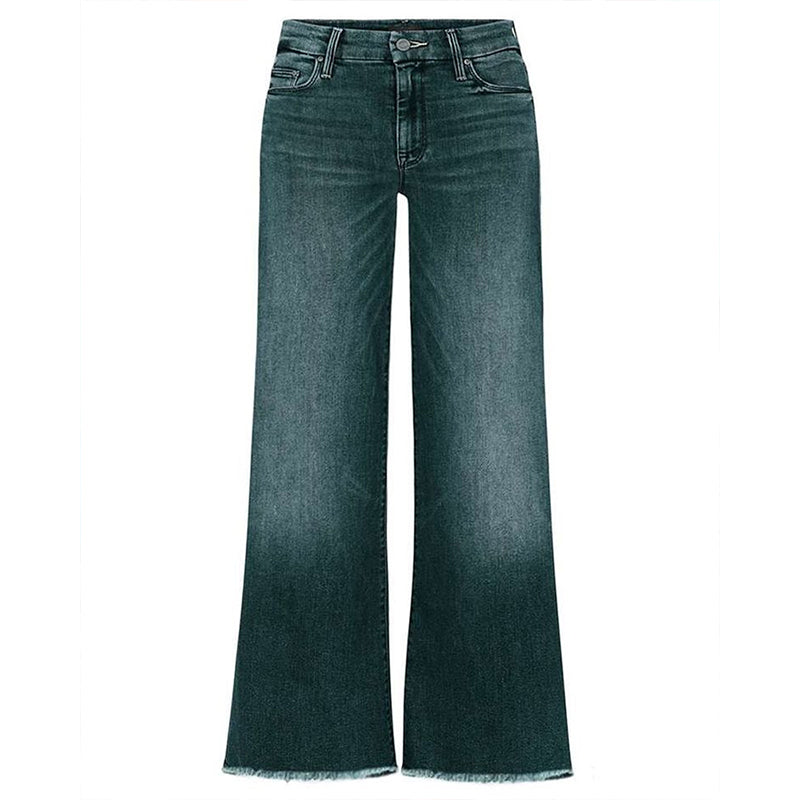 Washed Raw Hem Mid Waist Wide Leg Jeans