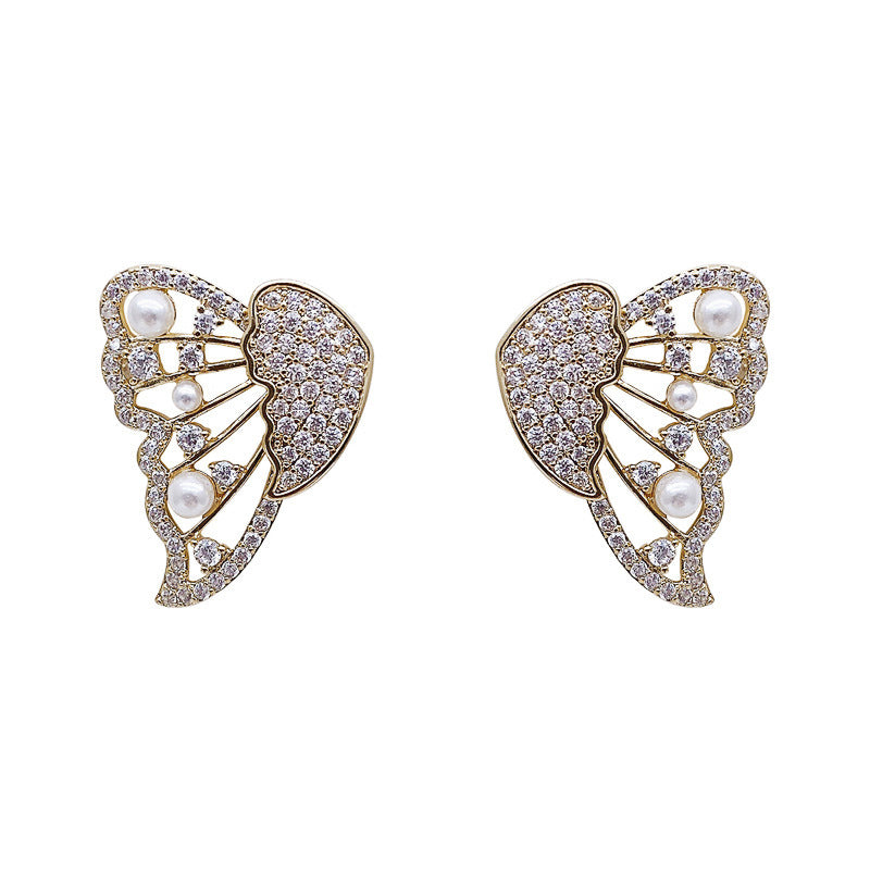 Butterfly Earrings With Pearls And Diamonds