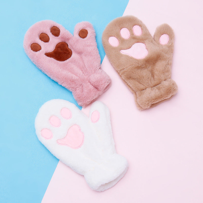Thickened plush cat claw gloves