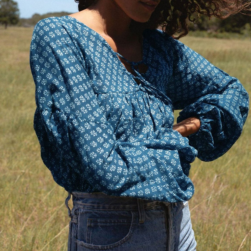 Lantern Long Sleeve Floral Chiffon Shirt
