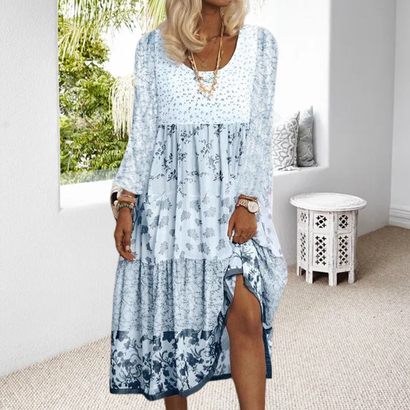 Casual Floral Print Short Sleeve Crew Neck Midi Dress