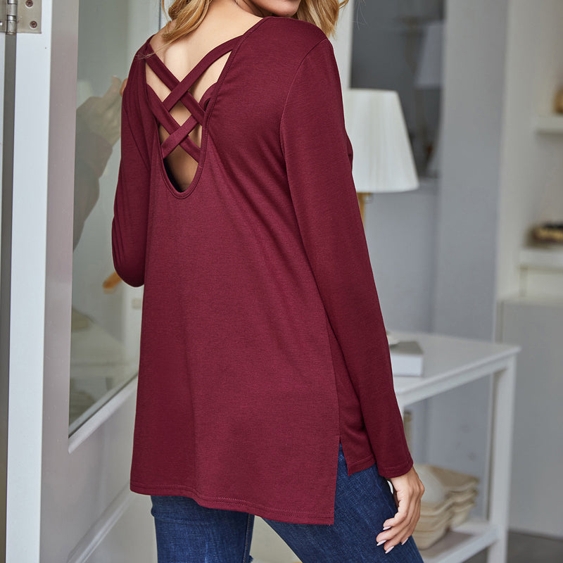 Zip Open Back Long Sleeve T-Shirt