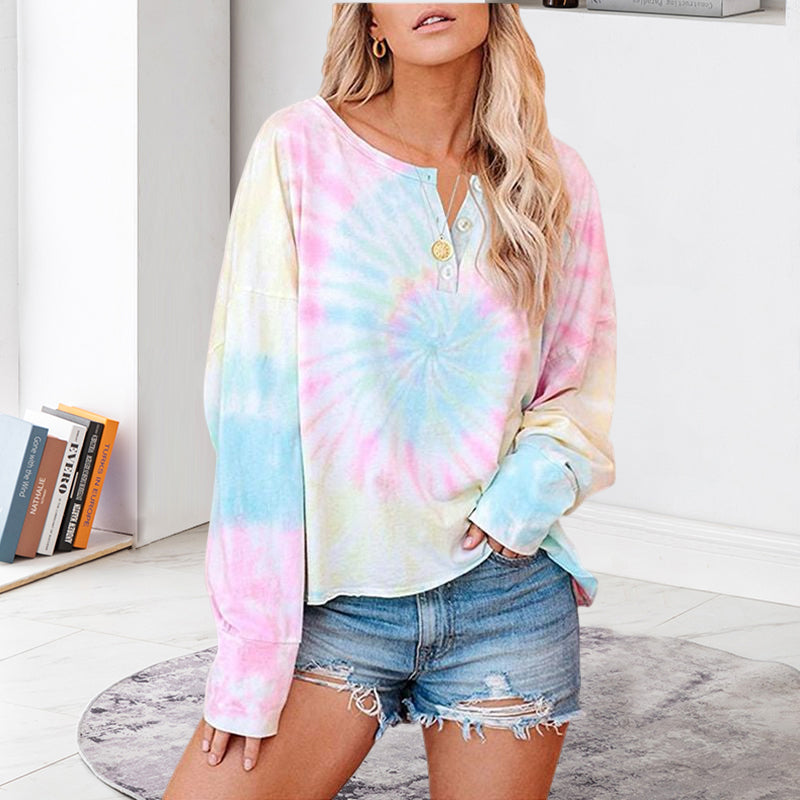 Printed Button Long Sleeve T-Shirt