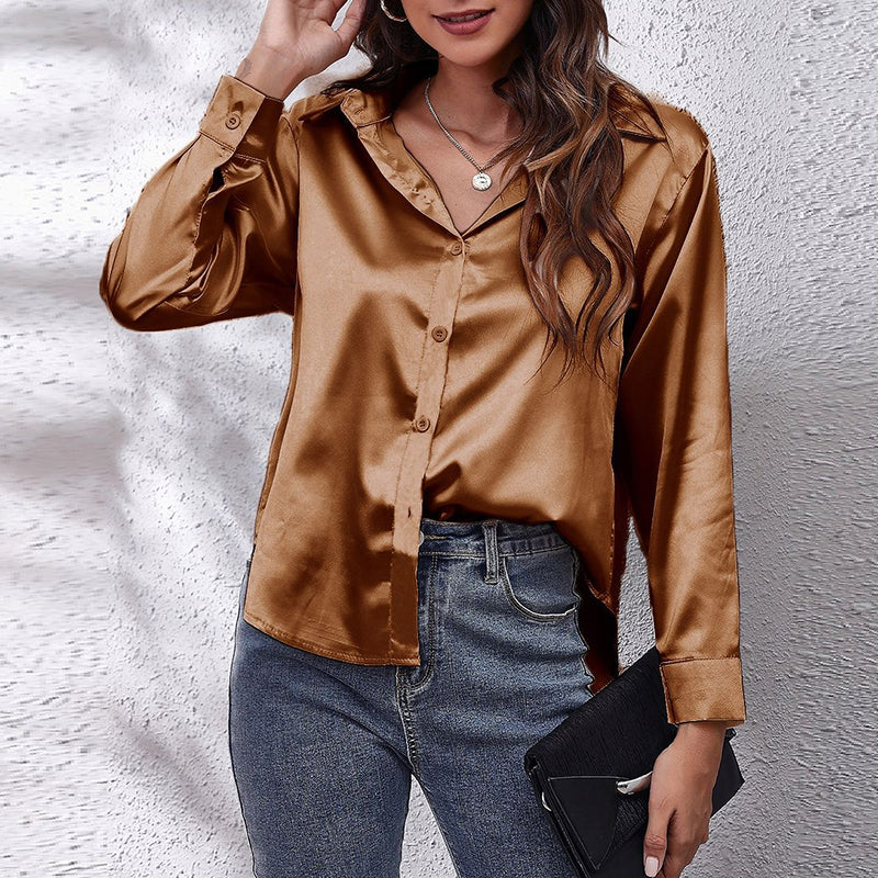 Satin Faux Silk Long-sleeve Shirt