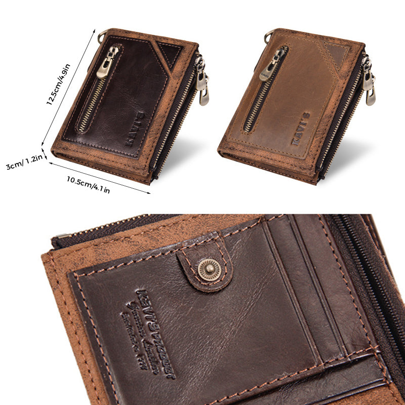 Vintage RFID PU Leather Bifold Coin Wallet With Chain