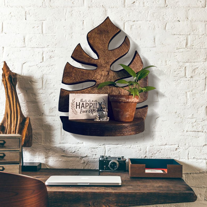 Wooden Monstera Wall Shelf