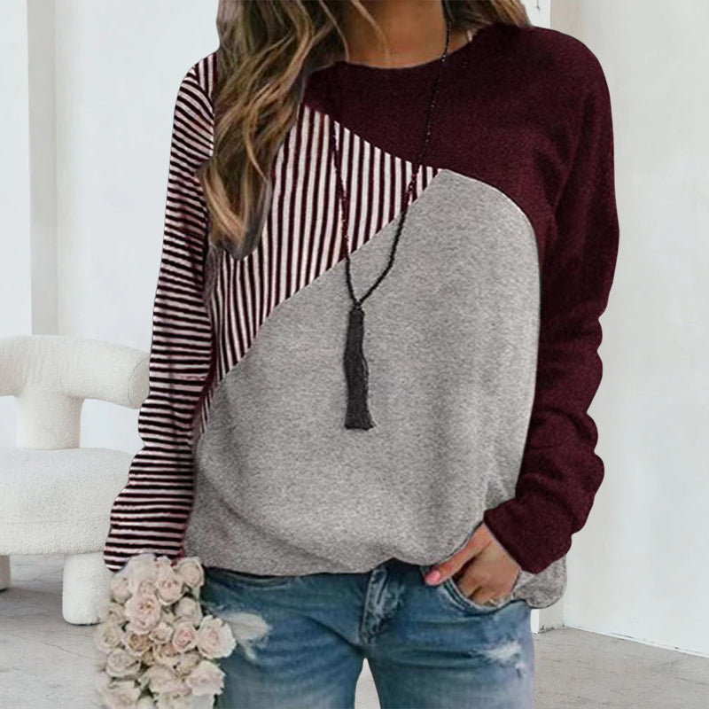 Striped Colorblock Crew Neck Sweatshirt