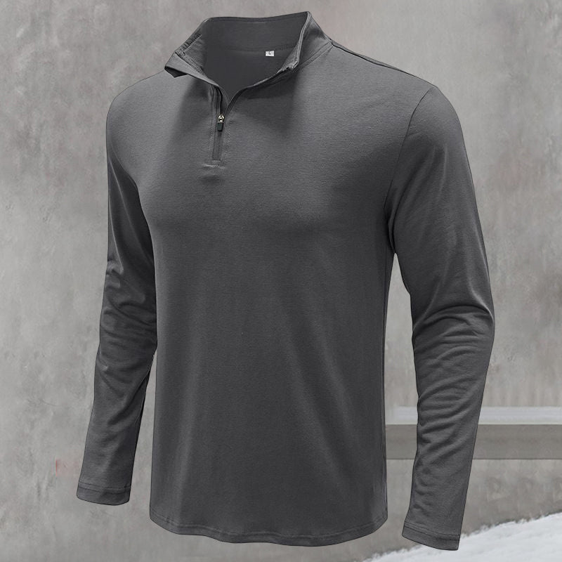 High-neck Long-sleeved Zippered T-shirt