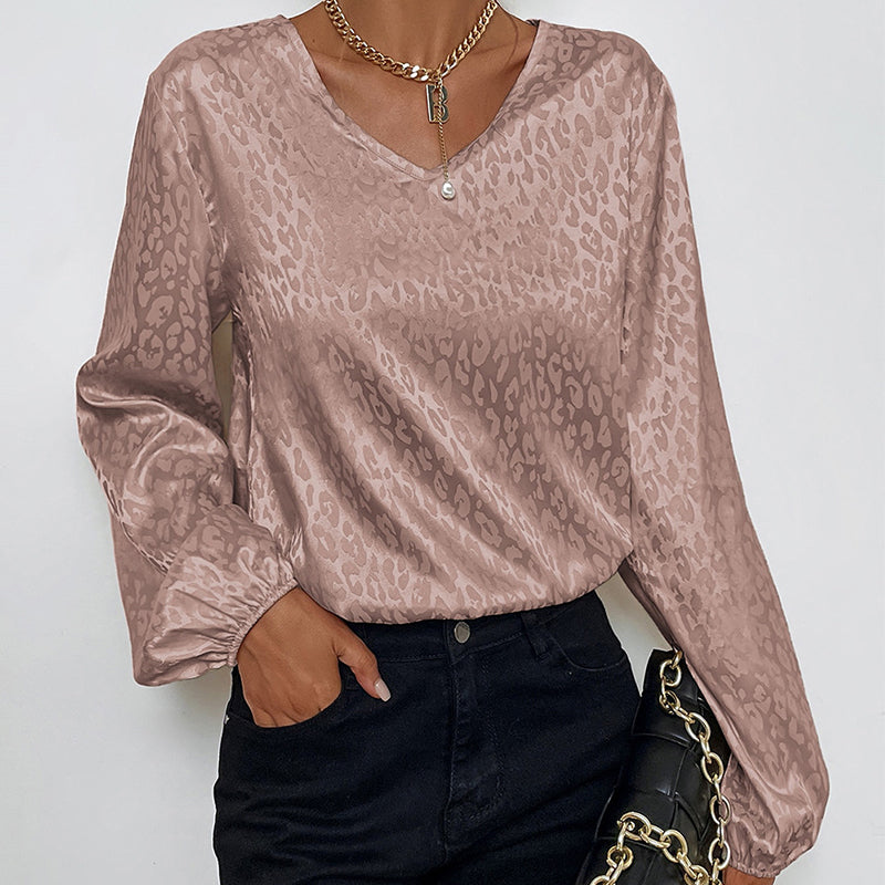 V-Neck Pullover Leopard Print Shirt
