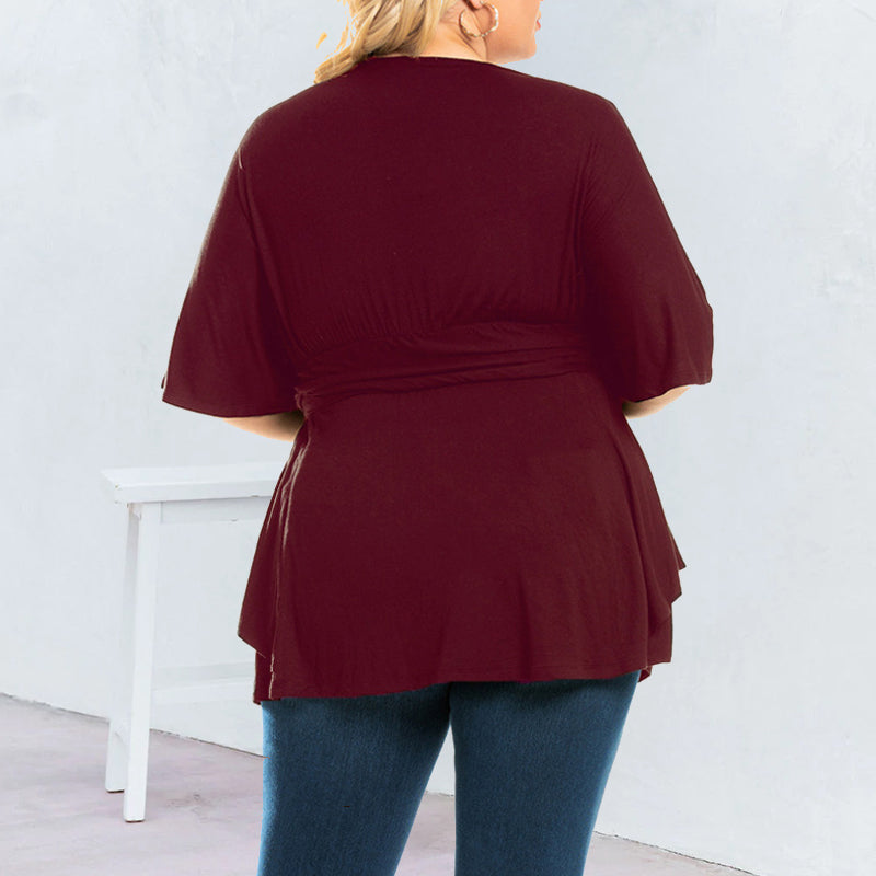 V-Neck Loose Solid Color Top