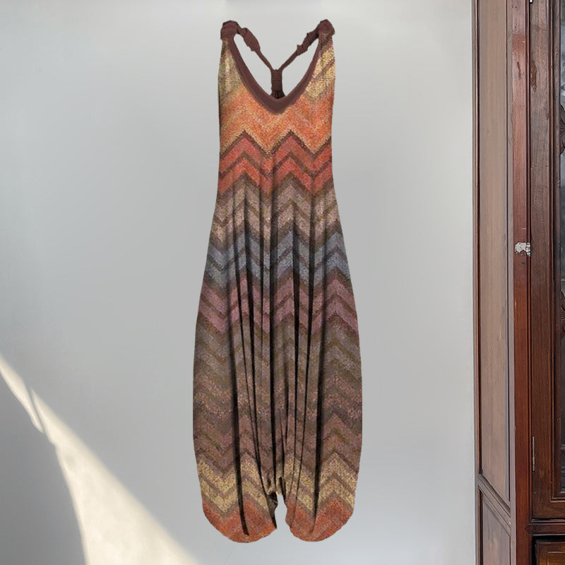 Women Summer Pattern Sleeveless Harem Jumpsuit